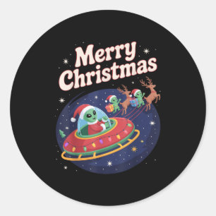 Funny Alien Trio Merry Ugly Christmas Santa Hat Gi Classic Round Sticker