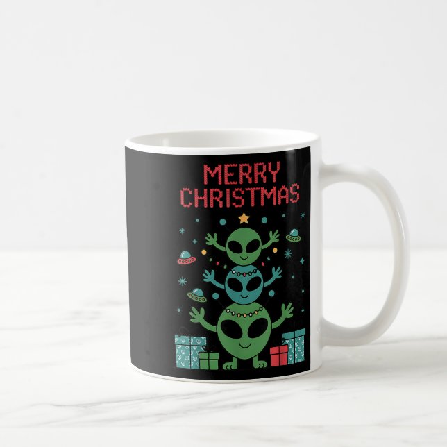 Funny Alien Trio Merry Ugly Christmas Santa Hat Xm Coffee Mug (Right)