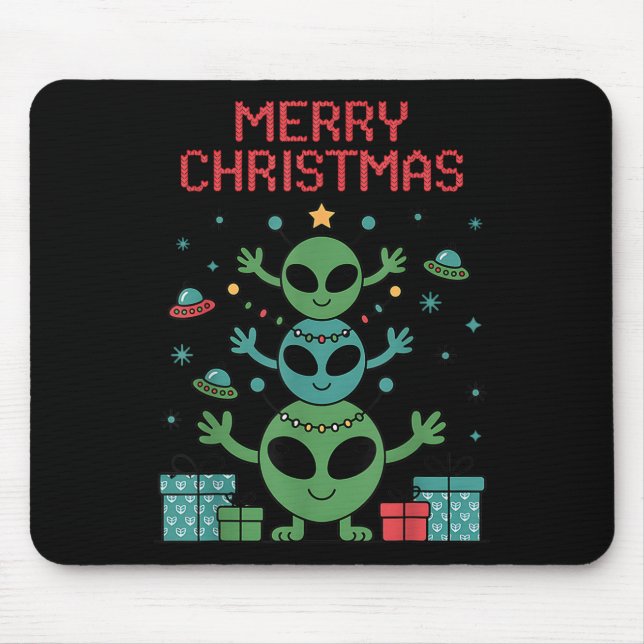 Funny Alien Trio Merry Ugly Christmas Santa Hat Xm Mouse Pad (Front)