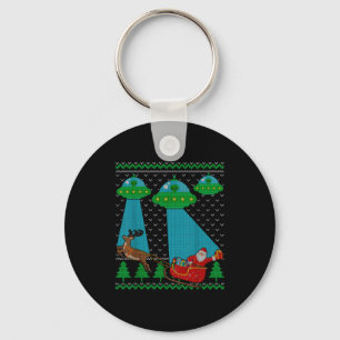 Funny Alien Ufo Santa Sleigh Ugly Christmas Sweate Key Ring