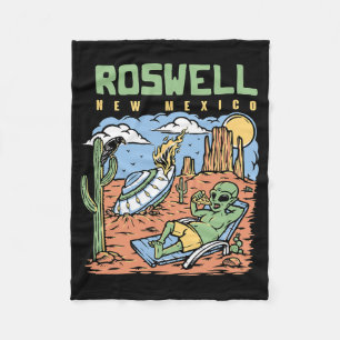 Funny Alien Vacation In Roswell New Mexico Desert Fleece Blanket