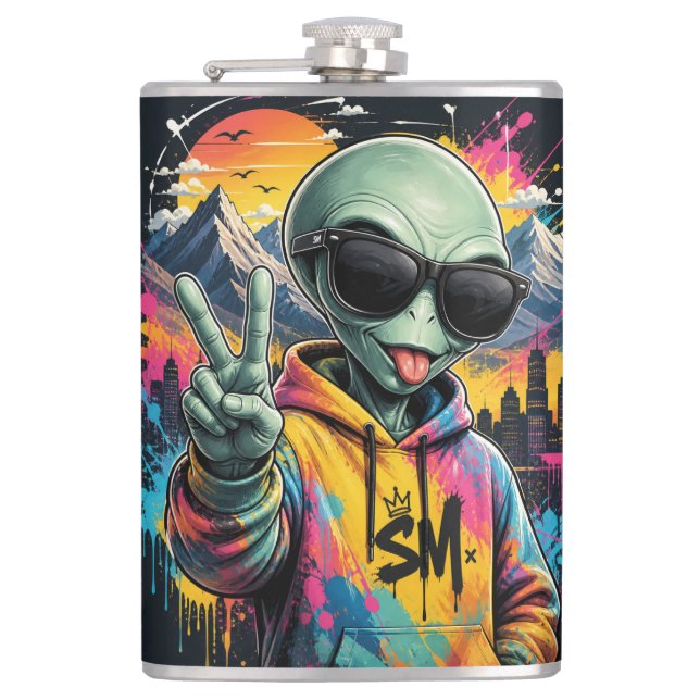 Funny Alien Vibes Hip Flask (Front)