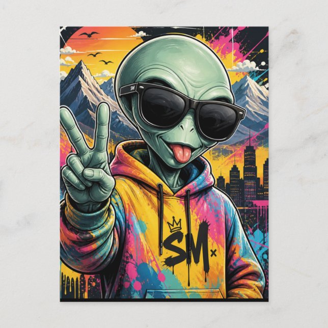 Funny Alien Vibes Postcard (Front)