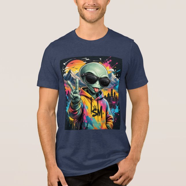 Funny Alien Vibes Tri-Blend Shirt (Front)