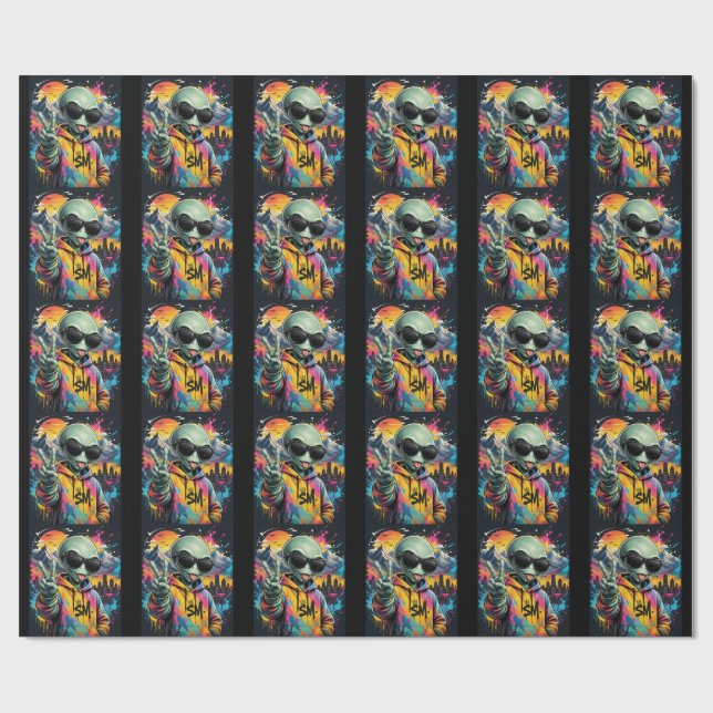 Funny Alien Vibes Wrapping Paper (Flat)