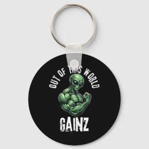 Funny Alien Weightlifting Workout Gym Training  Key Ring