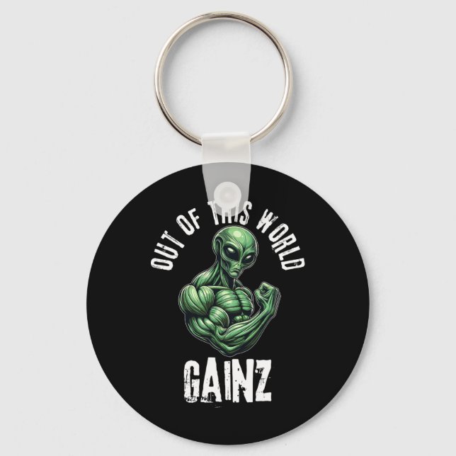 Funny Alien Weightlifting Workout Gym Training  Key Ring (Front)