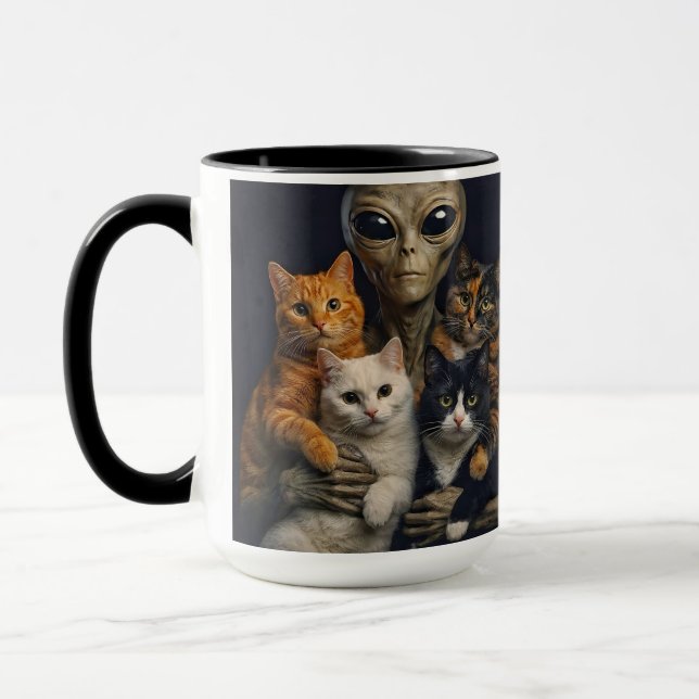 Funny Alien with Cats Renaissance Art Mug (Left)