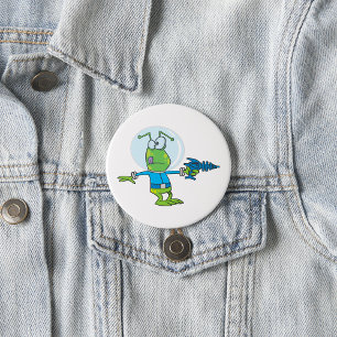 Funny Alien with Ray Gun Sci-Fi Space Invader  7.5 Cm Round Badge