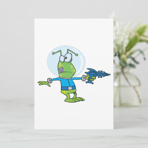 Funny Alien with Ray Gun Sci-Fi Space Invader  Invitation