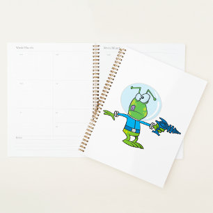 Funny Alien with Ray Gun Sci-Fi Space Invader Planner