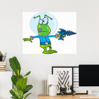 Funny Alien with Ray Gun Sci-Fi Space Invader