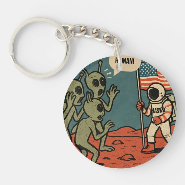 Funny Aliens and Astronaut in Space  Key Ring (Front)