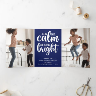Funny All is Not Calm Blue Christmas Tri-Fold Holiday Card