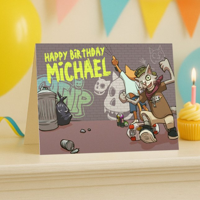 Funny Alley Cats Add The Name Graffiti Birthday Card (Creator Uploaded)