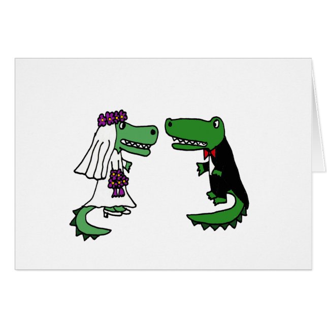 Funny Alligator Bride and Groom Cartoon (Front Horizontal)