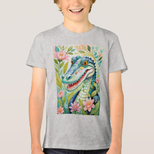 Funny Alligator Floral Mosaic Tri-Blend Shirt