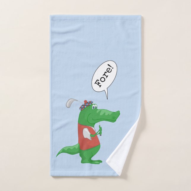 Funny Alligator Golfer Blue Hand Towel (Hand Towel)