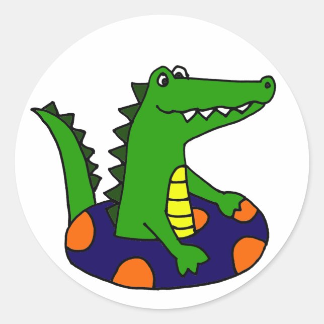 Funny Alligator in Inner Tube Classic Round Sticker (Front)
