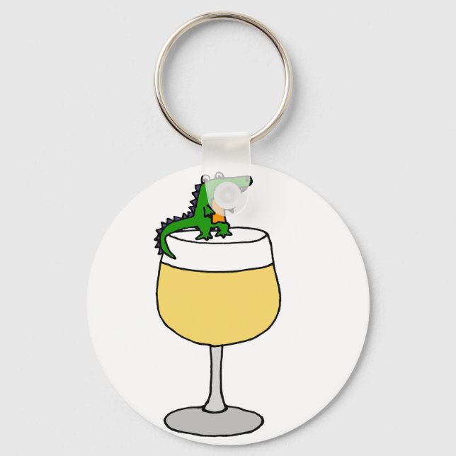 Funny Alligator on Wine Glass Key Ring (Front)