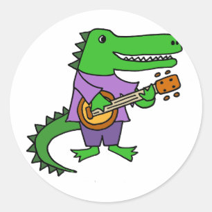 Funny Alligator Playing Banjo Cartoon Classic Round Sticker