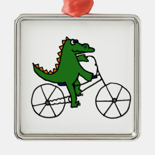 Funny Alligator Riding Bicycle Cartoon Metal Tree Decoration