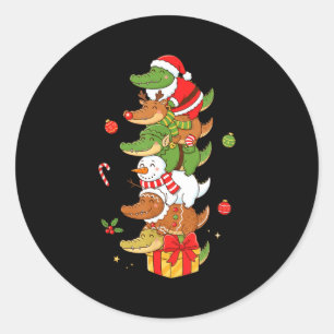 Funny Alligator Santa Elf Snowman Christmas Womens Classic Round Sticker