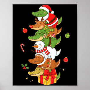 Funny Alligator Santa Elf Snowman Christmas Womens Poster