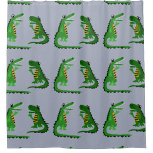 Funny Alligator Talking to Crocodile Art Shower Curtain