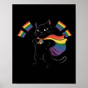 Funny Ally Cat Rainbow Flag Gay Pride Month Lgbtq  Poster