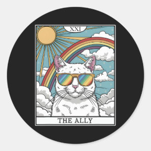 Funny Ally Cat Sunglasses Lgbtq Gay Lesbian Biual  Classic Round Sticker