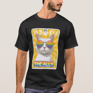 Funny Ally Cat Tarot Card Pride Sunglasses Gay Pri T-Shirt