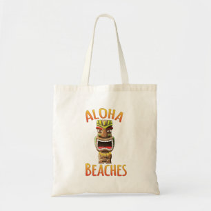 Funny Aloha Beaches Hawaiian Tiki Tote Bag