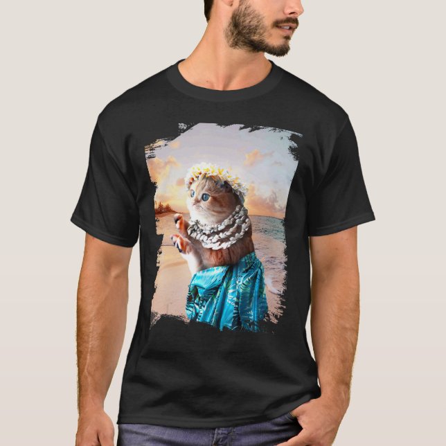 Funny Aloha Hawaiian Cat T-Shirt (Front)