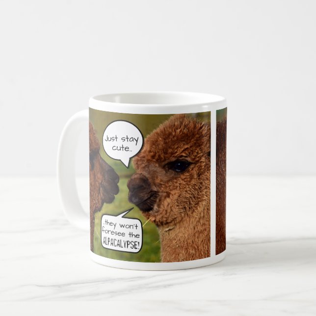 Funny Alpaca Alpacalypse Scheming Coffee Mug (Front Left)