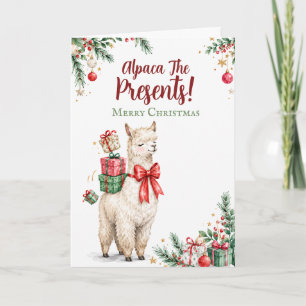 Funny Alpaca Christmas Gifts Watercolor Holiday Card