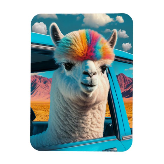Funny Alpaca in a Car Art Flexible Magnet (Vertical)