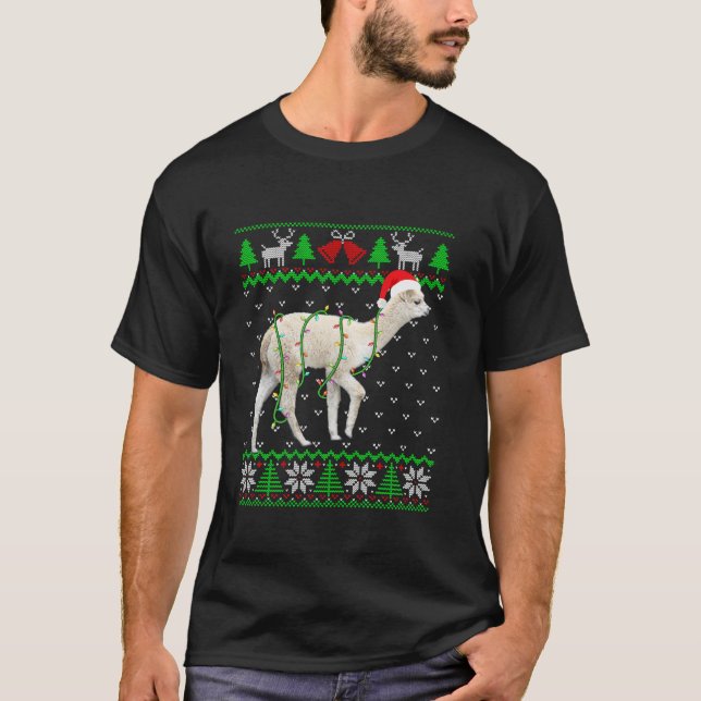 Funny Alpaca Lights Ugly Sweater Christmas Tree An (Front)