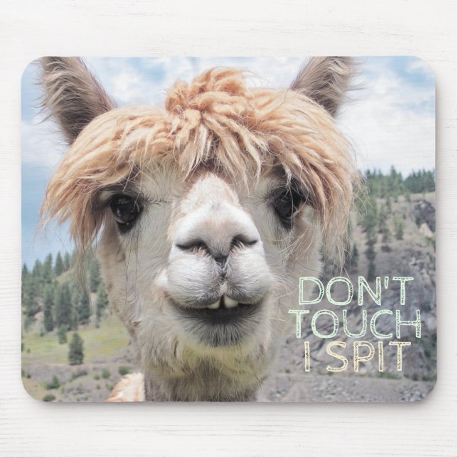 Funny Alpaca Llama Don't Touch I Spit Mouse Pad (Front)