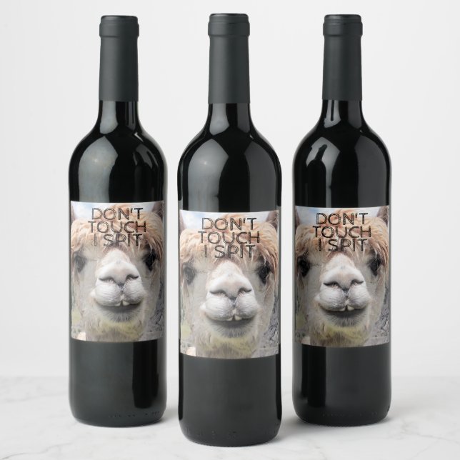 Funny Alpaca Llama Don't Touch I Spit Wine Label (Bottles)