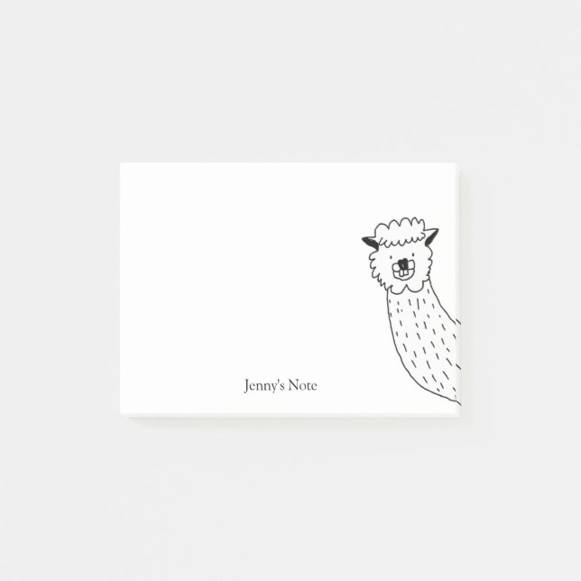 Funny Alpaca llama Illustration Custom Name Post-it Notes (Front)