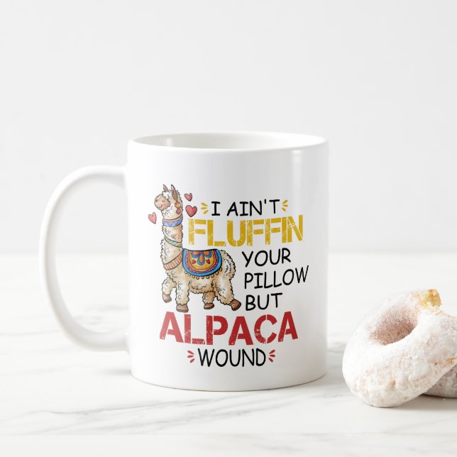Funny Alpaca Wound Llama Nurse Practitioner Gifts Coffee Mug (With Donut)