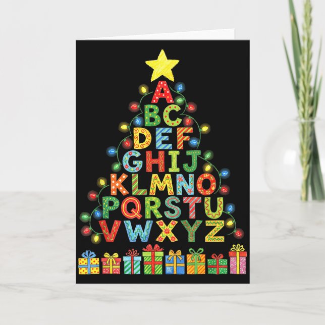 Funny Alphabet Christmas Tree Graphic Abc A-z Teac Card (Front)