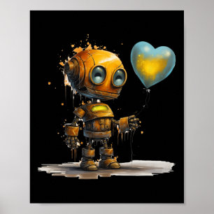 Funny Amazing Valentine Love Robot With Heart 1 Poster