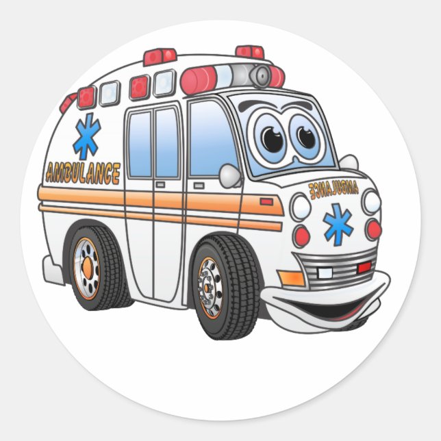 Funny Ambulance Cartoon Classic Round Sticker (Front)