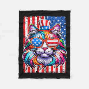 Funny American Cat Sunglasses Usa Flag 4th Of July Fleece Blanket
