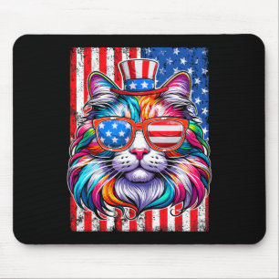 Funny American Cat Sunglasses Usa Flag 4th Of July Mouse Pad