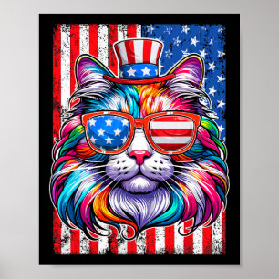 Funny American Cat Sunglasses Usa Flag 4th Of July Poster