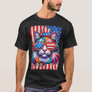 Funny American Cat Sunglasses Usa Flag 4th Of July T-Shirt