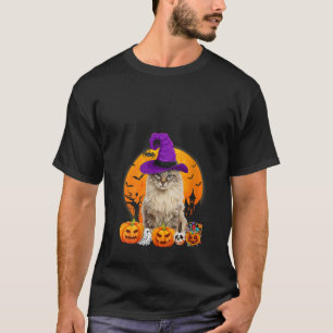 Funny American Curl Cat Halloween Witch Pumpkin V  T-Shirt